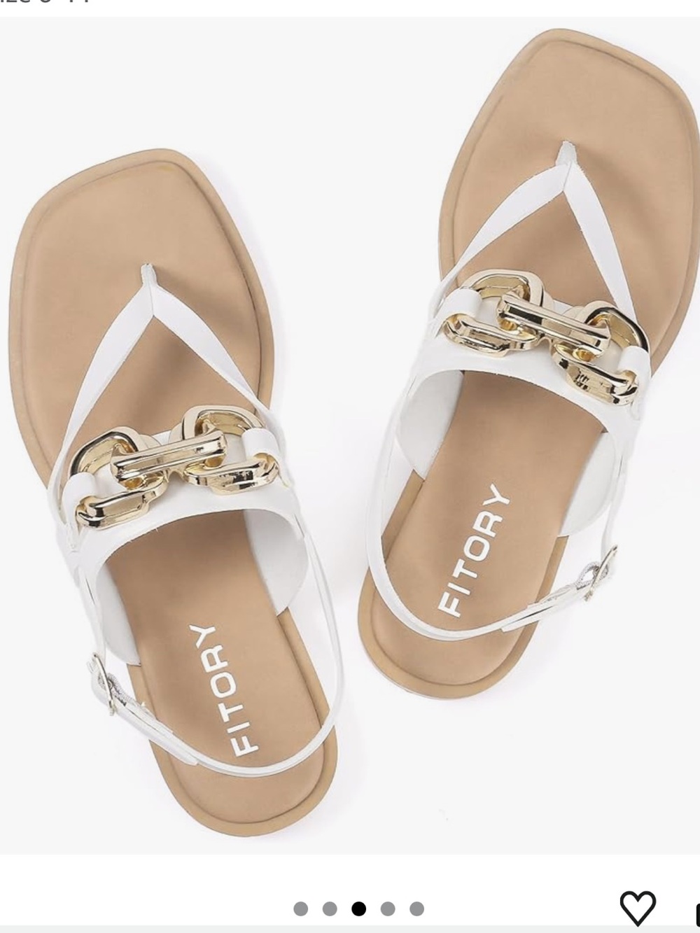 3/$15 White Leather T-Strap Sandals with Gold Chain Accent size 8